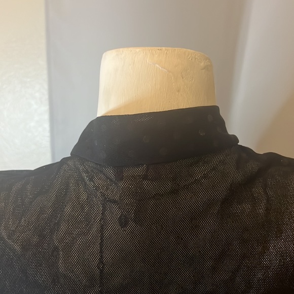 Women’s black sheer polka dot blouse with tie strings on the neck for bow - Picture 10 of 13